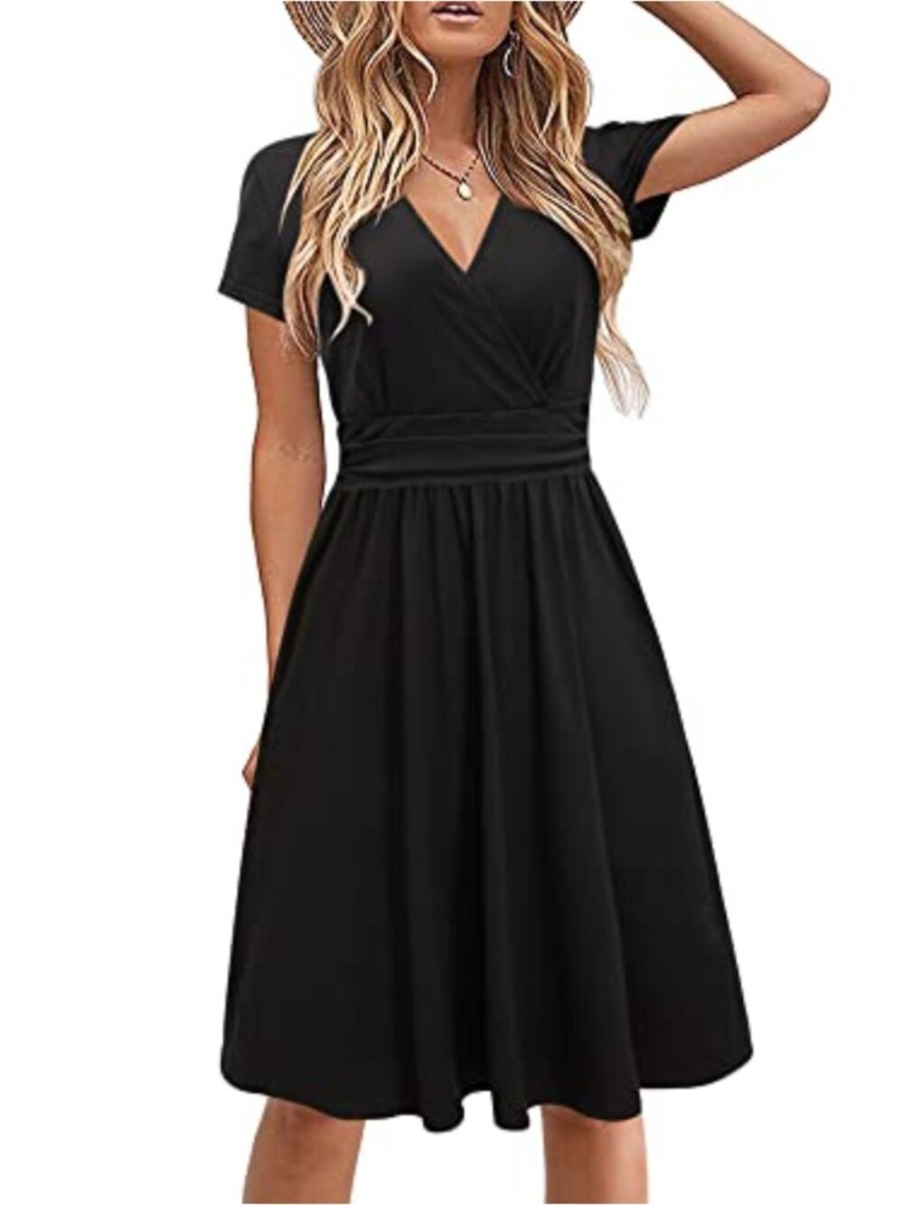 Women's Casual Wrap Midi Dress with Pockets Short Sleeve V-Neck Floral